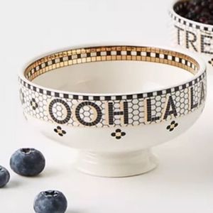 Anthropologie Tile Bistro "ooh la la" nut bowl - black, white, metallic